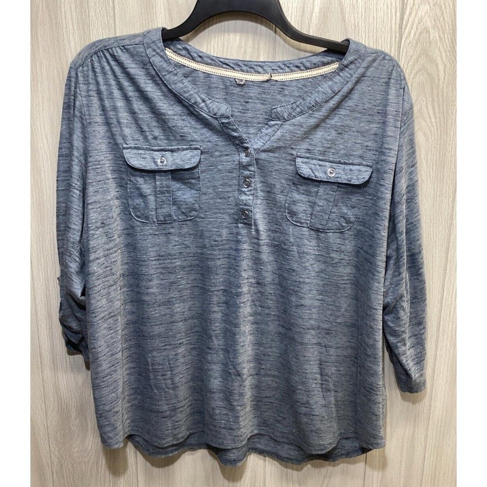 UNBRANDED Women's (Size 25x25") 3/4 Roll Tab Sleeve V-Neck Shirt Cotton Poly